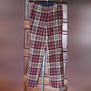 Vintage, Size 10, Wool, Plaid, Green White And Red Pendleton Pants, Wide Leg